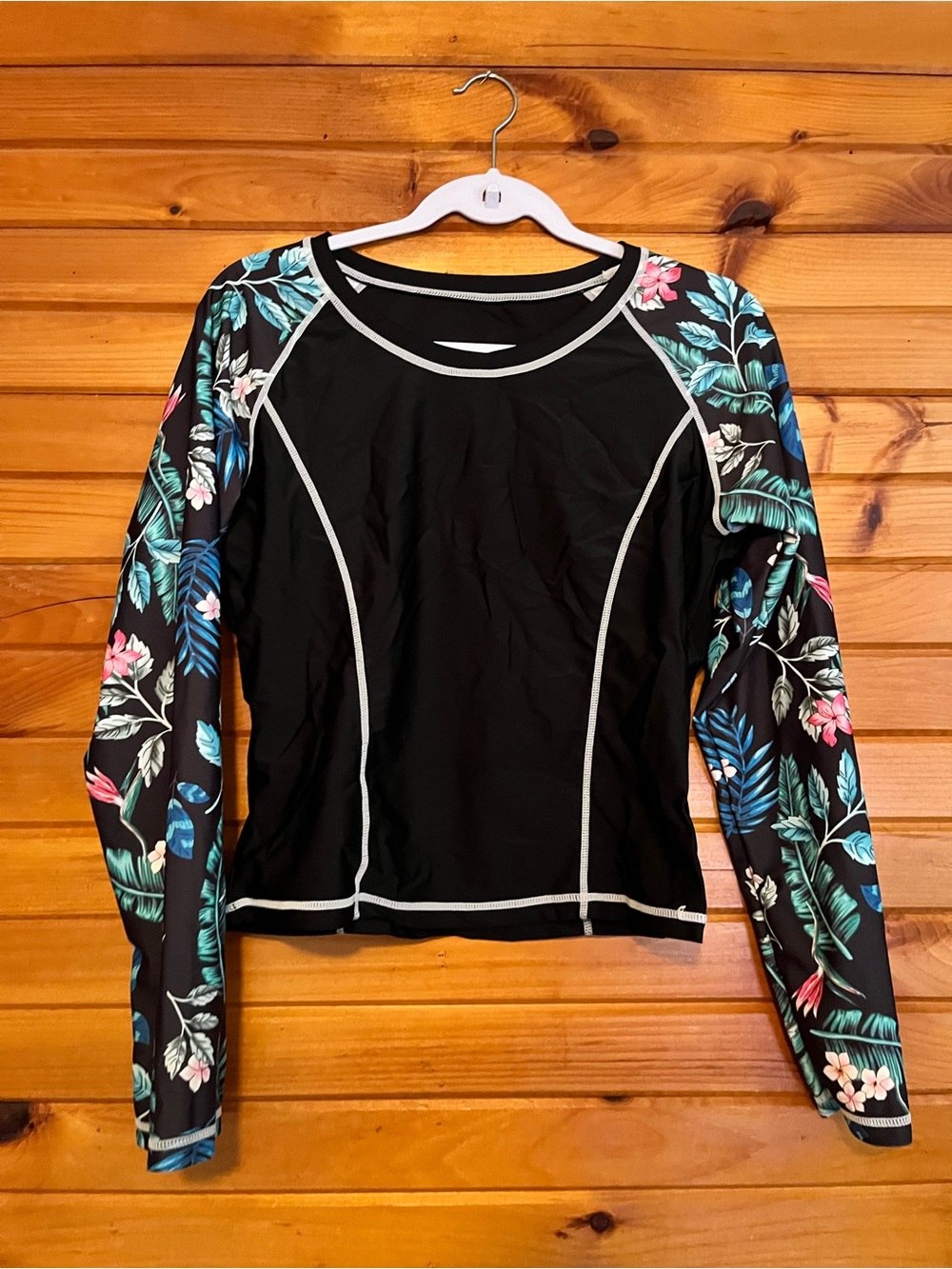 Black Floral Long-Sleeve Women's Swimwear Set